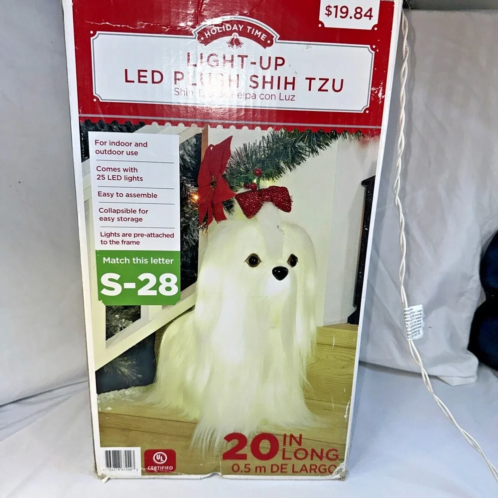 HOLIDAY TIME LIGHT UP LED PLUSH SHIH TZU Christmas Decoration Cute Dog TESTED